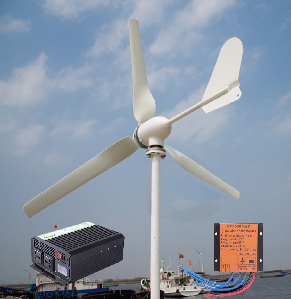 1KW Windkraftanlage Windturbine & MPPT Laderegler Wechselrichter Off Grid  System