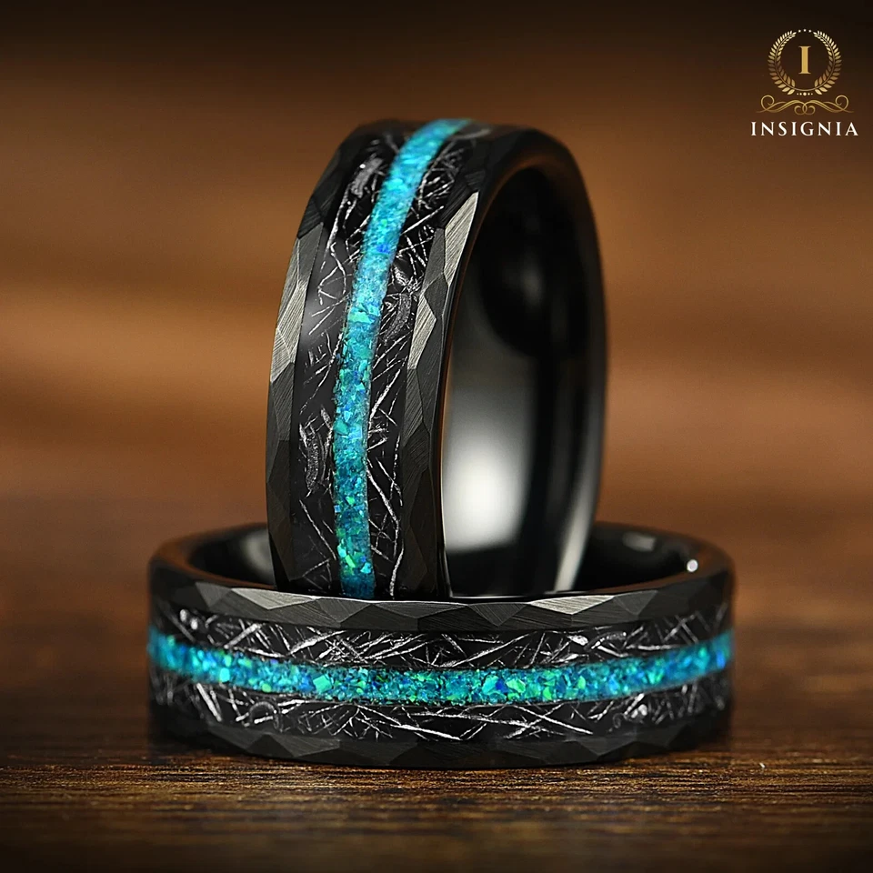 Набор обручальных колец His And Hers Promise — пара обручальных колец с опалом и метеоритом - Изображение 2 из 4