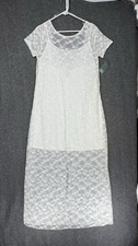 NWT Wild Fable Maxi Dress Size XL White Lace Layered Lined Short Sleeve Slit