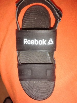 Reebok Men s Black Leather Slide Sandals Hook & Loop Strap Logo Size 8.5