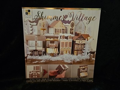 DCWV ''Shimmer Village'' DIY Project Stack Copper Foil And White Glitter Makes 15