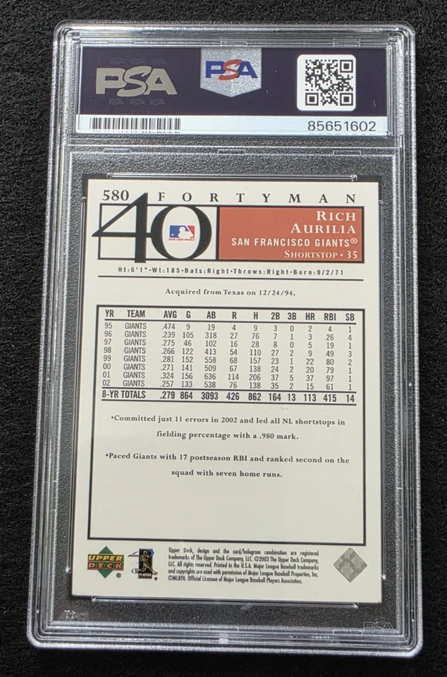 2003 RICH AURILIA Signed Upper Deck Baseball Card-SAN FRANCISCO GIANTS-PSA - Image 4 of 4