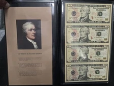 $10 Uncut Sheet Of 4 - 2009 Philadelphia Notes w/COA Hamilton 