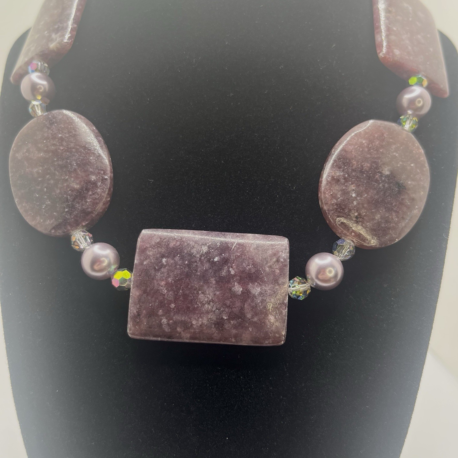Lepidolite Statement NecklaceSterling Silver Clas… - image 1