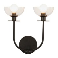 Wandleuchte Metall Glas E14 30,5 Cm Breit Schwarz 2-Flammig Modern Wandlampe