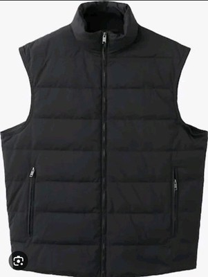 Bershka Women M Long Puffer Vest Zipper Pockets Sleeveless Black