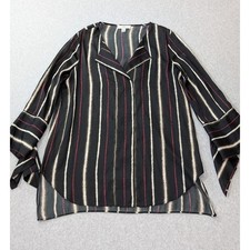 H by Halston Blouse Womens XS Black Red Striped Bell Sleeve Whimsygoth Artsy