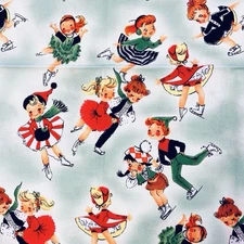 VHTF 1950`s Retro Holiday Michael Miller Novelty  "Holiday Skaters" C-2646  BTFQ