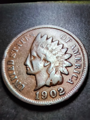 1902 Error Indian Head one cent,line down face from head piece,  see photos.Rare