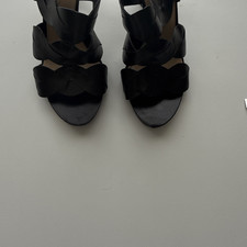 Via Spiga Women's Black Leather Open Toe Strappy Slingback Stiletto US 7