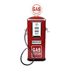 Constructive Playthings Kids Steel Vintage Gas Station Toy With Child-Size Pu...