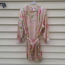 Oscar De La Renta Robe Pink Label Satinada Sz M Lace Cuff Bloomcore Whimsical