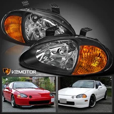 Black Fits 1993-1997 Honda Civic Del Sol Headlights Built-in Corner Signal Lamp