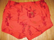 HAWAIIAN Vintage Swimsuit TRUNKS Size LARGE Cotton RED with TIKI FACES