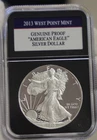 2013 W US Proof Silver Eagle $1 in PCS Black Holder Nice Coin