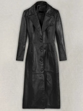 Women s Handmade Black Leather Trench Coat Long Genuine Lambskin Coat