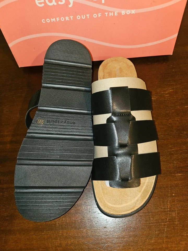 Sandalias Easy Spirit para mujer 9 anchas Salana 3 extensiones negras imitación cuero informales abiertas Foto 3 de 4