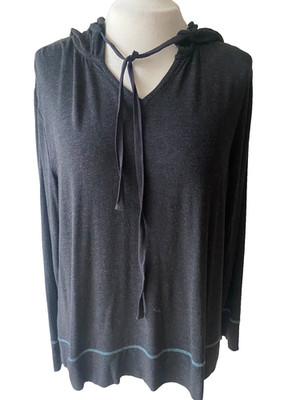 Adini viscose/elastane hoodie lightweight long sleeve V neck topstitching Size S