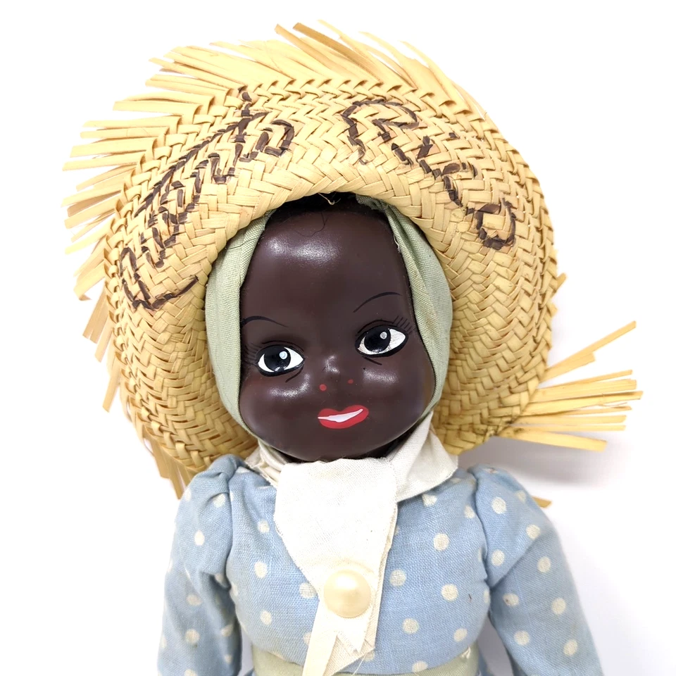 Vtg Puerto Rico Caribbean Souvenir Rag Doll w/ Paper Mache Face Straw Hat: AS IS - Image 3 of 4