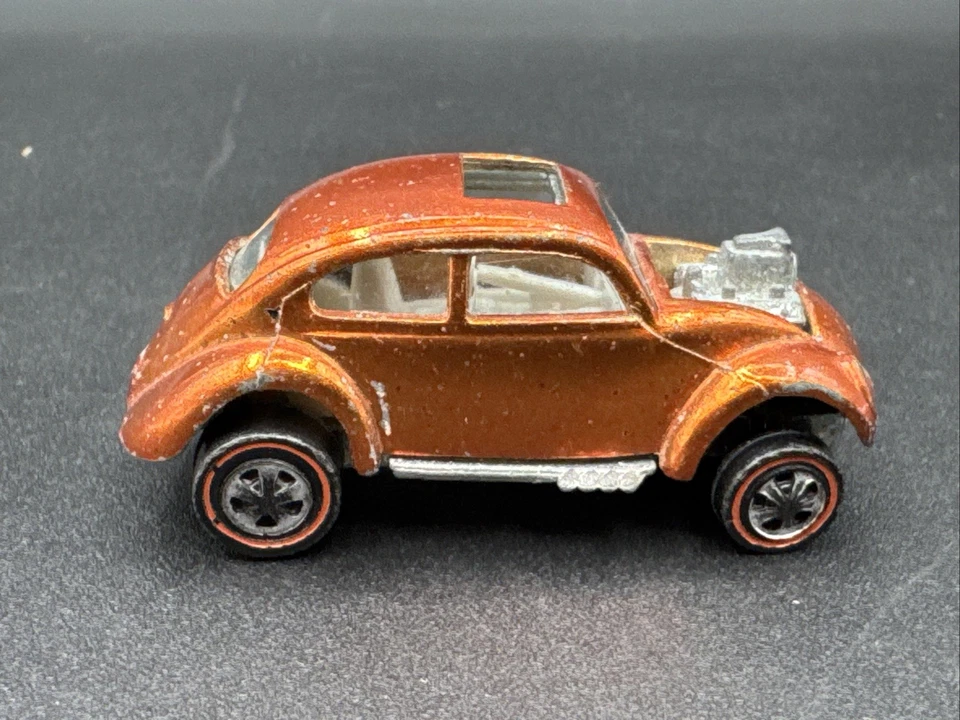 1967 Hot Wheels  Original Redlines ORANGE CUSTOM VW VOLKSWAGEN BUG White Interio - Image 2 of 4