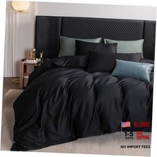 Duvet Cover Set, 100 Extra Long Staple Queen 90"x90" Black No Comforter 