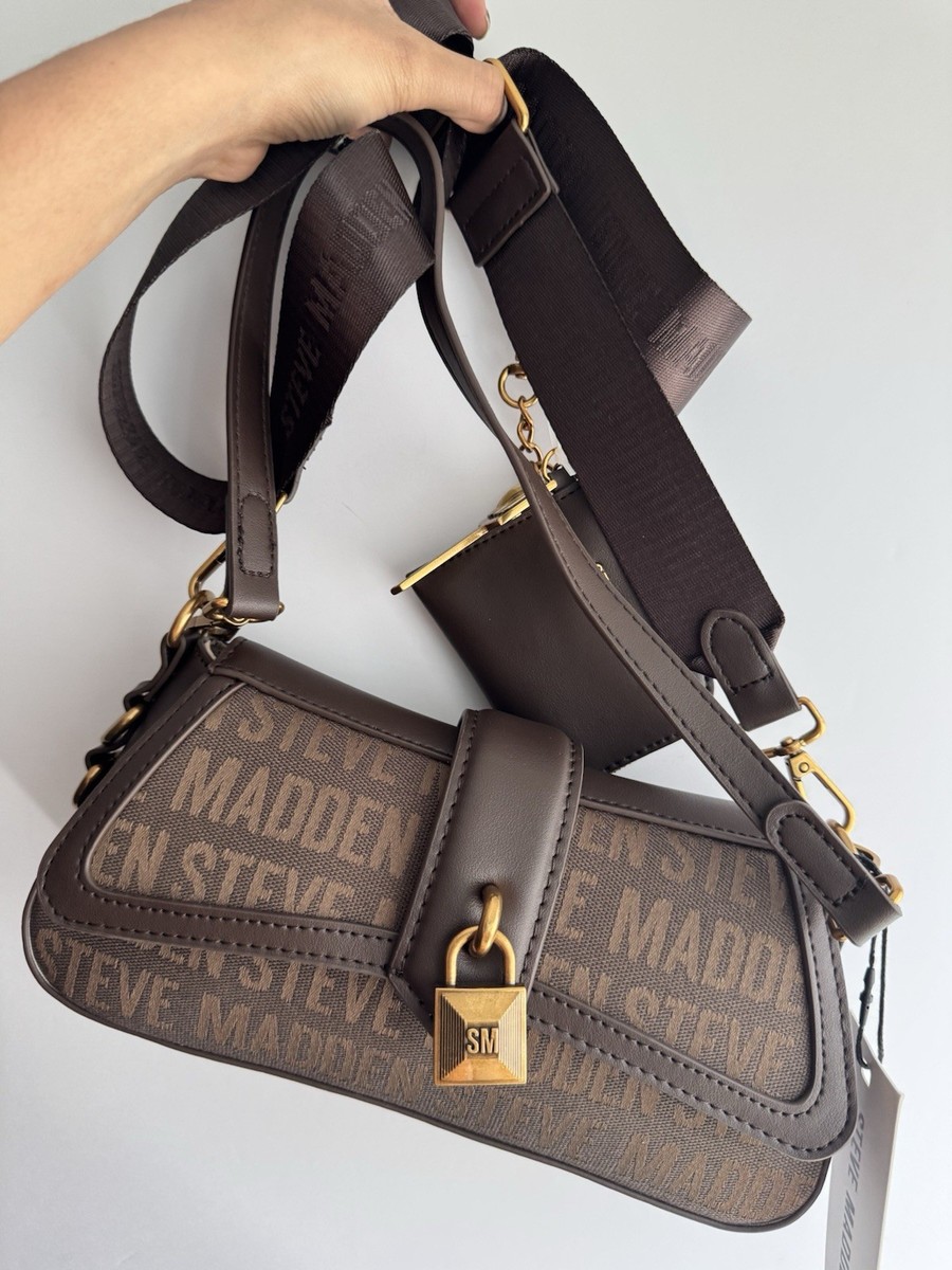 Steve Madden Brown Logo Shoulder Bag Gold Hardware  display picture 1