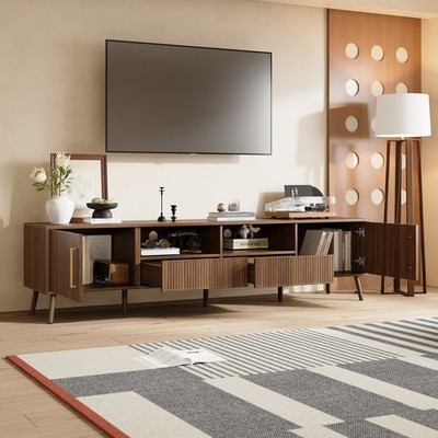 TV Stand Entertainment Center w/ 2 Drawers & Solid Wood Legs for TVs up to 85''