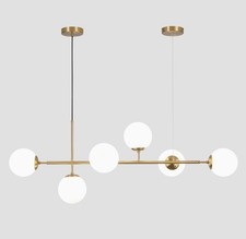 KCO Lighting Modern Globe Linear Chandelier 6 Light Milk Glass Chandeliers White