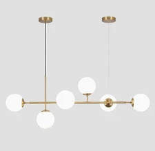 KCO Lighting Modern Globe Linear Chandelier 6 Light Milk Glass Chandeliers White