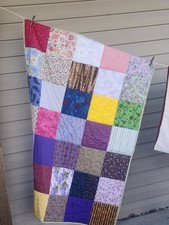 Handmade Patchwork Quilt Lap Throw Scrappy Cotton Multicolor Squares 46x38 New