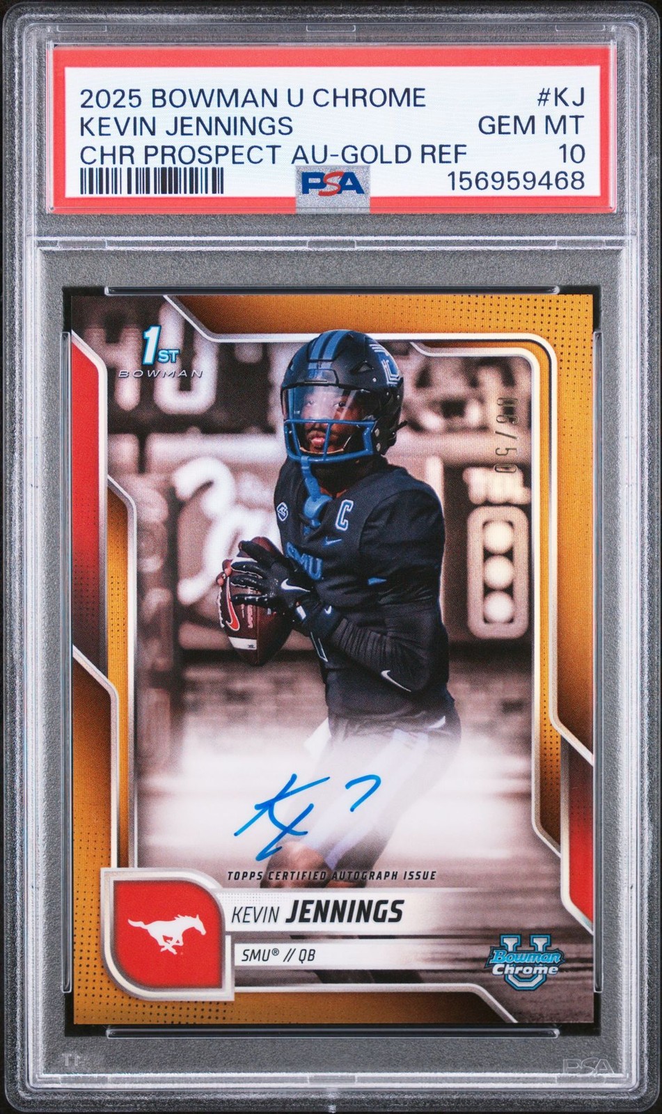 2025 Bowman University Chrome Kevin Jennings Gold 1st Refractor Auto /50 PSA 10
