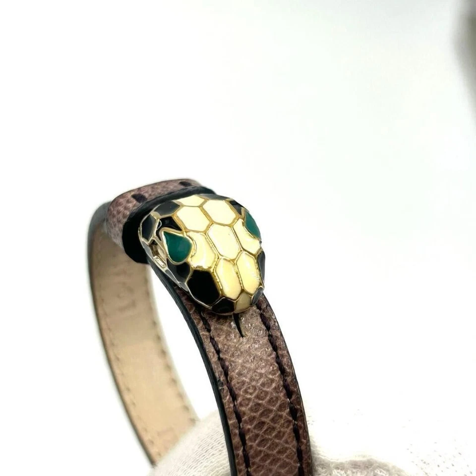 BVLGARI Serpenti Bracelet Bangle Leather Snake Brown Cross Fashion Accessories - Image 4 of 4