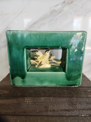 Vintage McCoy Pottery Arcature Green with Yellow Bird In Frame    Planter / Vase