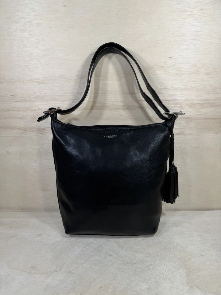 Bolso de Hombro COACH 19889 Legacy Cuero Negro con Borlas Acento y Bolsa Antipolvo Foto 2 de 4