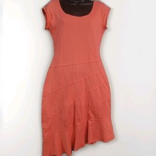 Fresh Produce Coral Pink Asymmetric Dress Size S Cap Slv Seam Details Beach Bold