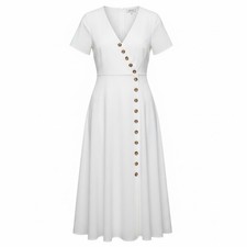 Madewell Linen Blend Button Wrap Midi Dress Womens 12 White Lined V Neck New