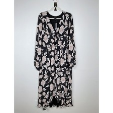 Maxi Vestido Torrid Mujer Negro Floral Arrugado Gasa Volantes Sobrepelliz 2 (18-20) Nuevo con Etiquetas