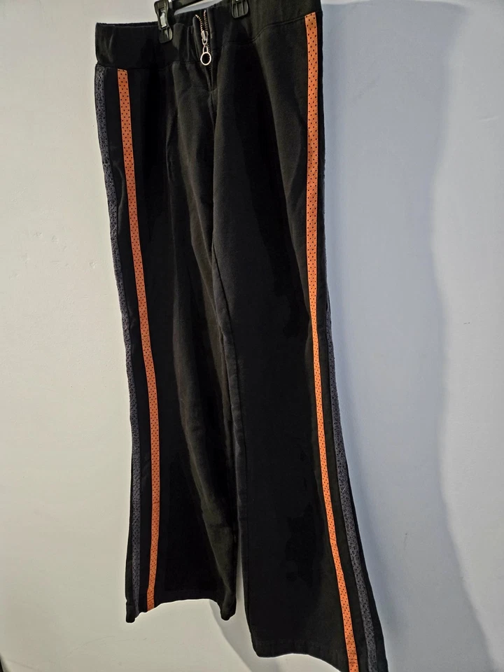 2 PARES Y2K Harley Davidson Mujer Pantalones deportivos a rayas Pierna acampanada Naranja Talla M Foto 2 de 4