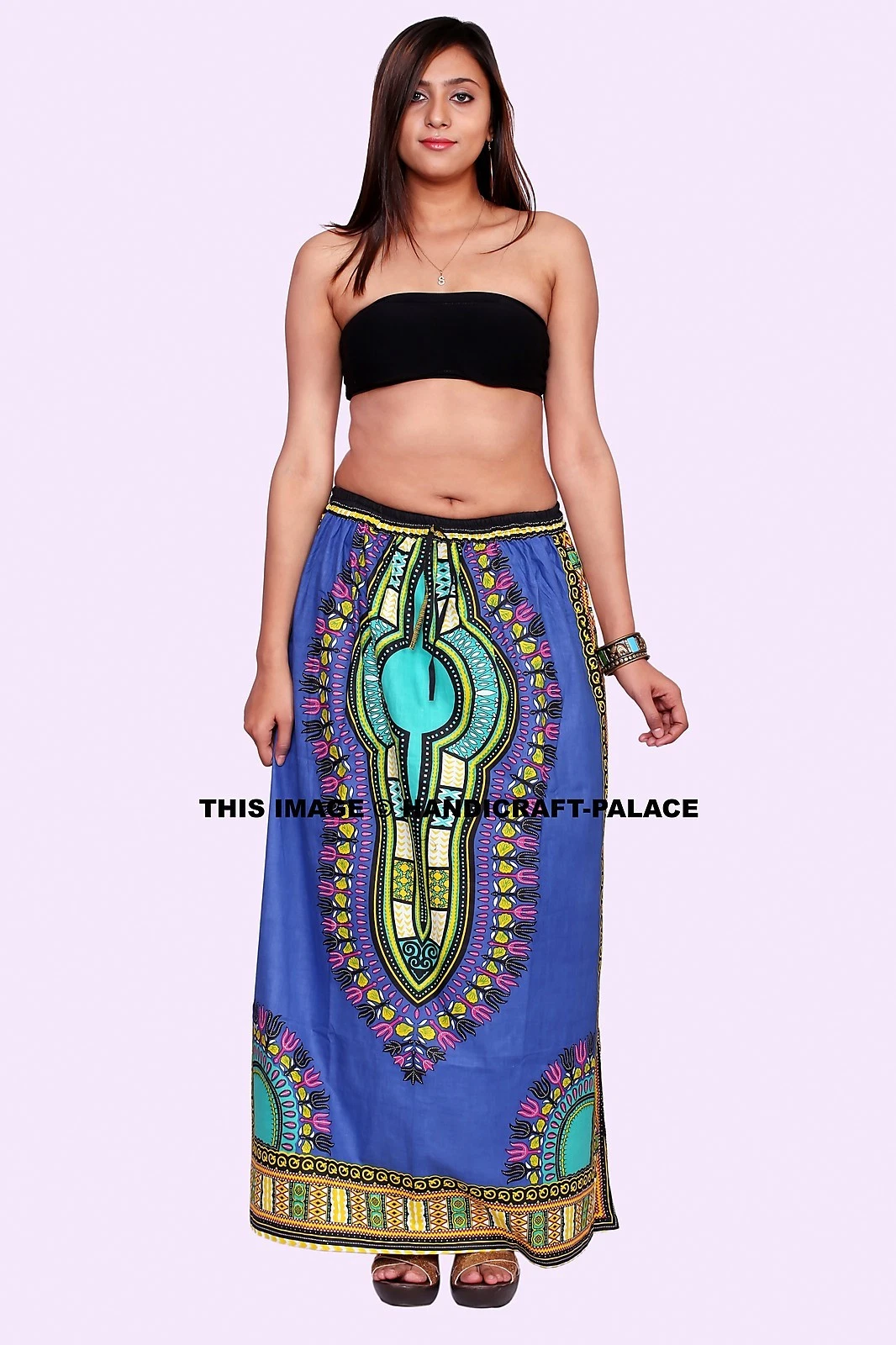 Boho African Dashiki Floral Print High Waist Long Maxi Dress Cotton Women Skirt