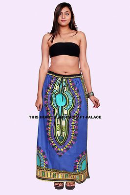 Boho African Dashiki Floral Print High Waist Long Maxi Dress Cotton Women Skirt