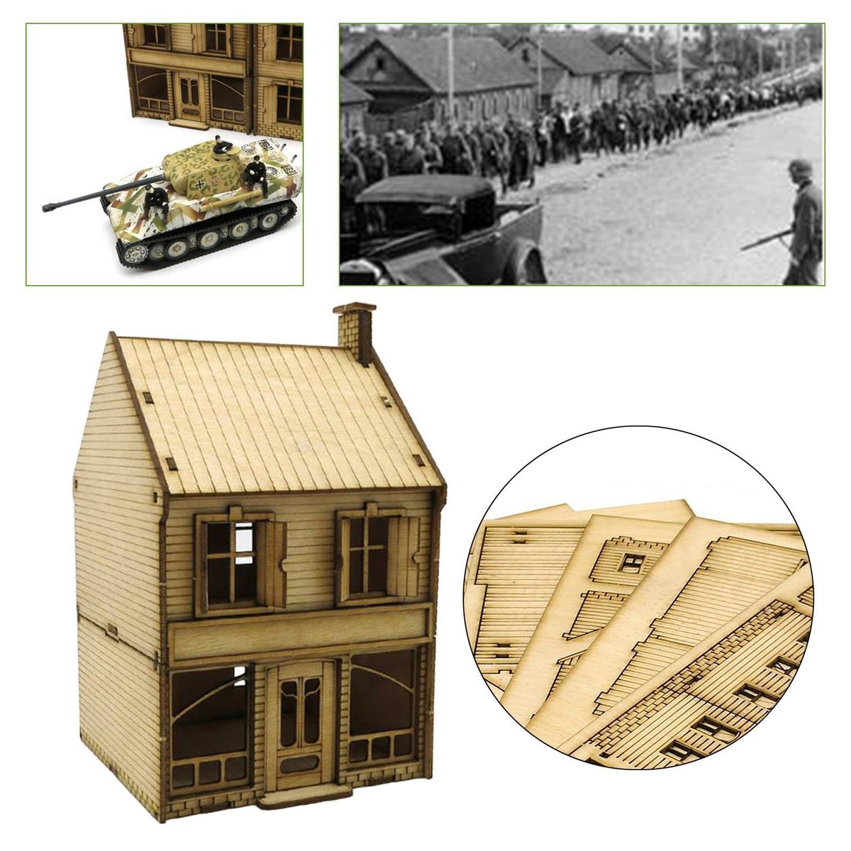 1/72 Miniature Wooden House Architecture Scene Wooden Puzzle Toys DIY Crafts House Landscape Building Materials for Micro Landscape Scene Style A