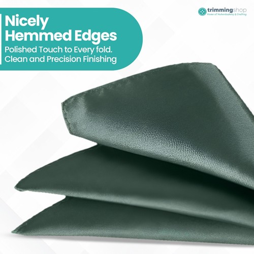 Satin Plain Pocket Square Men Handkerchief Hanky Silky Polyester Fabric Wedding - Picture 301 of 325