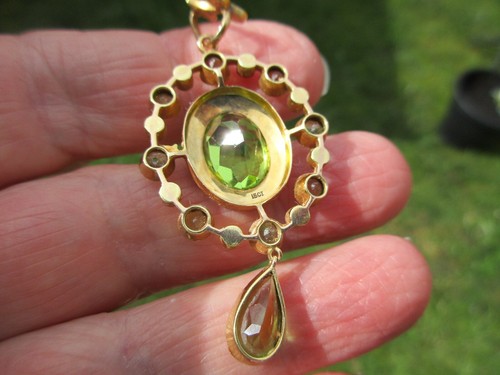 ANTIQUE VINTAGE EDWARDIAN ART NOUVEAU 15CT GOLD PEARL PERIDOT PENDANT NECKLACE - Picture 14 of 20