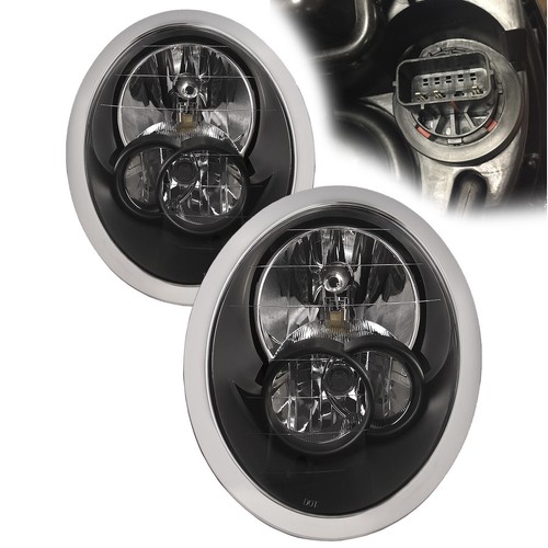 Headlights Halogen Black Pair Fits 05-06 Mini Cooper Hatchback 05-08 Convertible - Picture 1 of 6