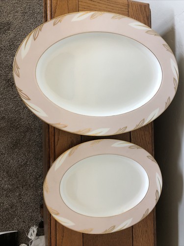 Noritake Fine Bone China Pink Aurora Pattern, Oval Platter Set - Picture 3 of 9
