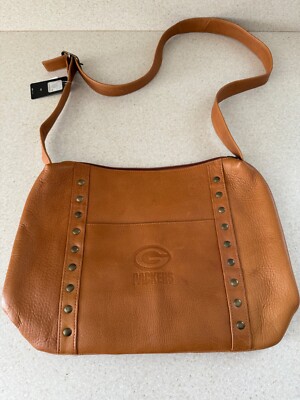 Brand New Tan Leather Green Bay Packers NFL Handbag Purse Crossbody Bag 