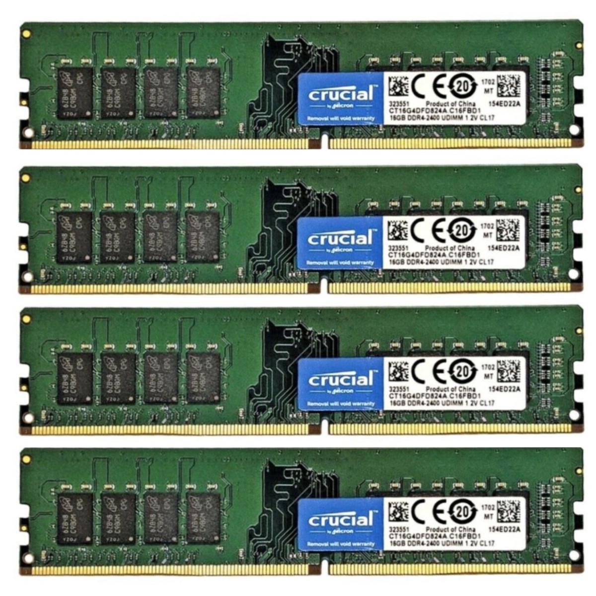 New Crucial 64GB (4X16GB) DDR4 2400MHz PC4-19200 288-Pin 2RX8