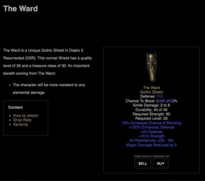 Diablo 2 LOD / Resurrected rare item: The Ward Gothic Shield