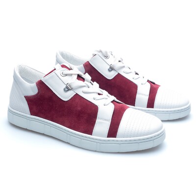 A. Testoni Sneaker Napa Calf Suede Leather UK: 5 US: 6 EU: 39 Burgundy White