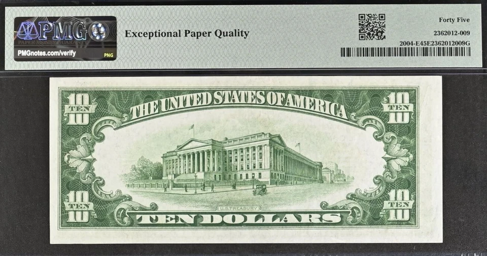 1934 $10 Federal Reserve Note Richmond PMG 45EPQ - Light Green Seal - Fr 2004-E - Image 3 of 3